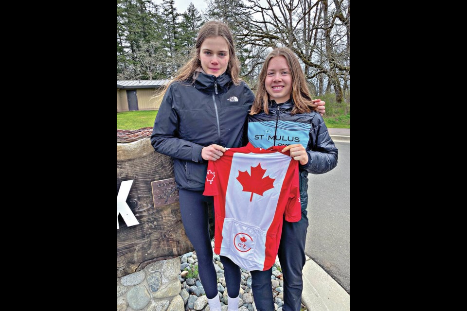 Sisters and world junior cyclo-cross gold- and silver-medallists ­Isabella, left, and Ava Holmgren at Layritz Park. SUBMITTED 