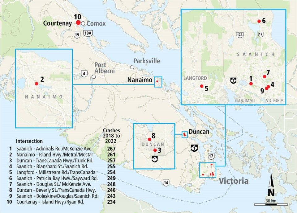 Saanich Nanaimo Top Crash Prone Intersection List On Island Victoria   Web1 Vi Top 10 Crash Sites ;w=960