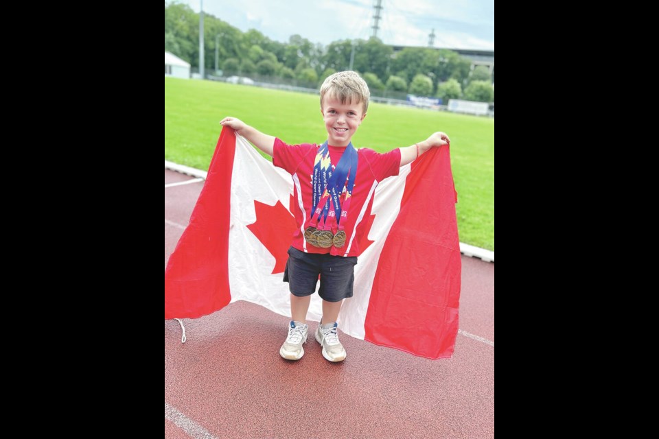 At the VIII World Dwarf Games in Cologne, Germany, this summer, Declan Forcier won gold in the 40- and 60-metre sprint races and the tennis ball and cricket ball throws. He also won silver in volleyball and bronze in soccer and basketball as part of the Canadian junior teams. SUBMITTED 