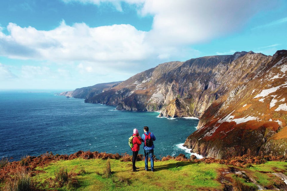 Remote, rugged Slieve League soars dramatically 601 metres into the ­heavens. PAUL LINDSAY, TOURISM IRELAND 