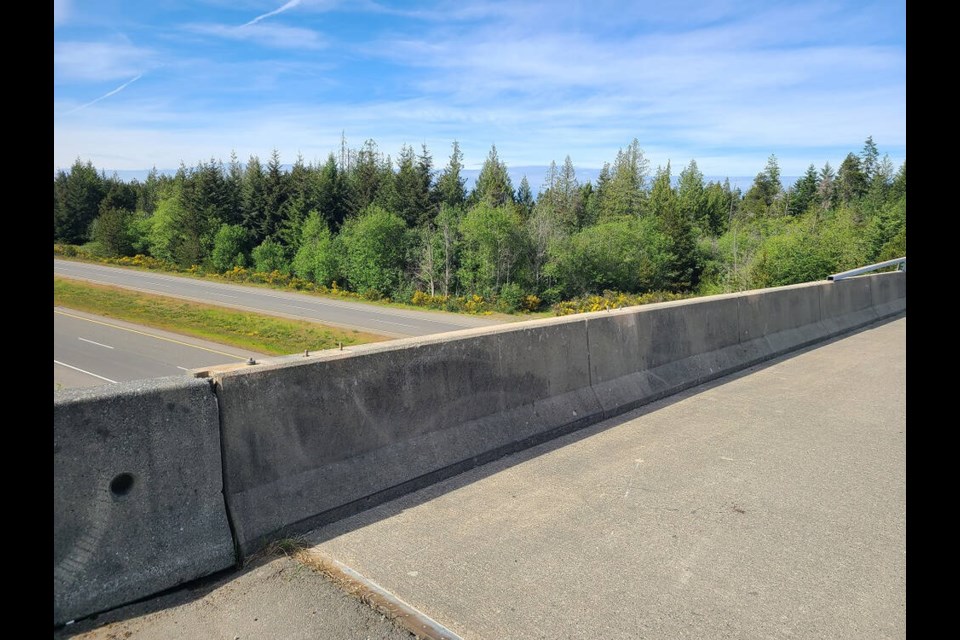 Oceanside RCMP said a thief made off with a 40-foot piece of guard rail on the Cochrane Road overpass over Highway 19. OCEANSIDE RCMP 