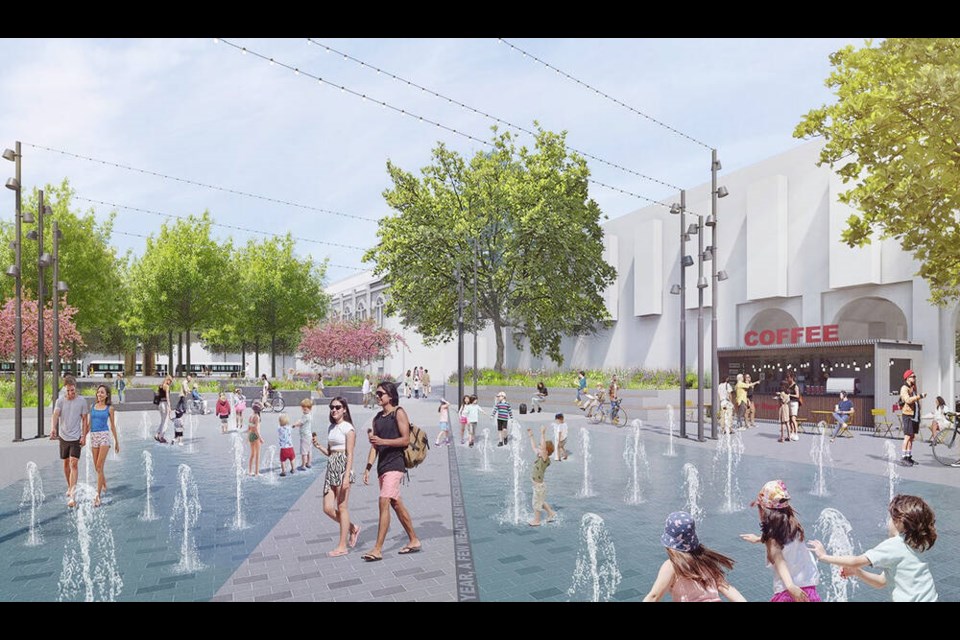 An artist’s rendering of a revamped Centennial Square looking south towards Victoria City Hall. VIA CITY OF VICTORIA 