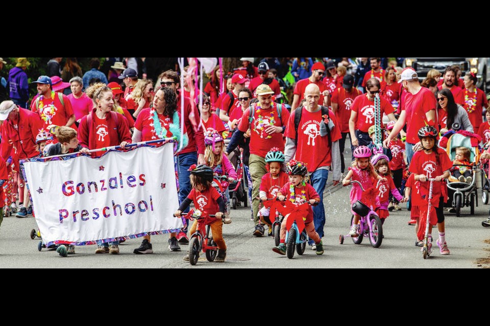 Gonzales Preschool marches and rides in the Oak Bay Tea Party parade on Musgrave Street, Saturday. PHOTOS BY DARREN STONE, TIMES COLONIST  