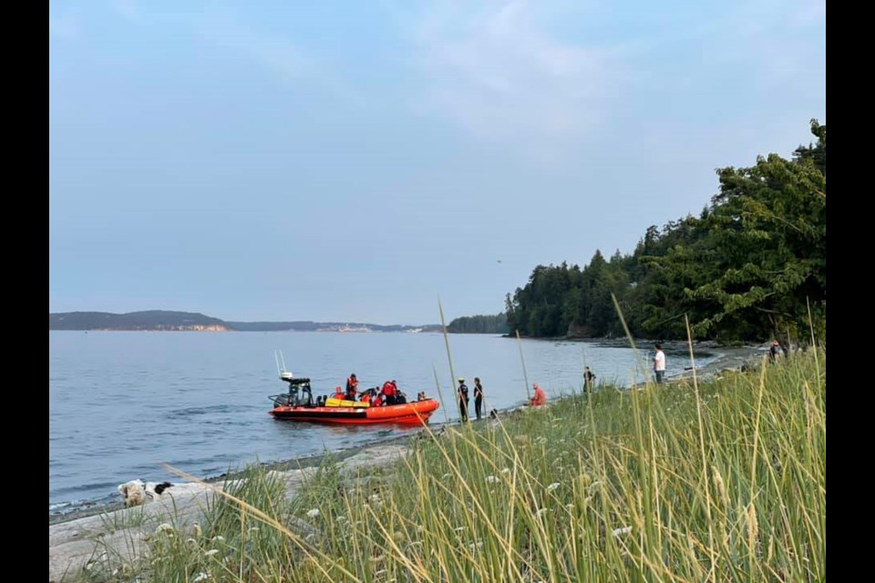 A fire rescue boat responds to an incident at Pipers Lagoon Park in Nanaimo on Saturday, July 27, 2024. VIA FACEBOOK 