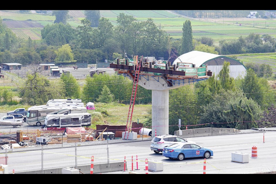 Keating overpass construction on the Pat Bay Highway has reached the halfway point and is on track for completion next spring, says the Transportation Ministry. ADRIAN LAM, TIMES COLONIST 