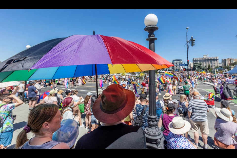 The Victoria Pride Parade at Government Street and Belleville Streets on Sunday. DARREN STONE, TIMES COLONIST. July 7, 2024 