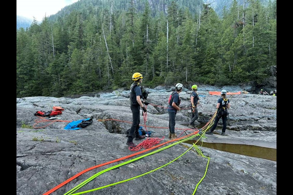 Rescuers responded to Wally Creek, located along Highway 4, on Aug. 14, 2024, to help a swimmer who was swept downstream and into a log jam. ALBERNI VALLEY RESCUE SQUAD 