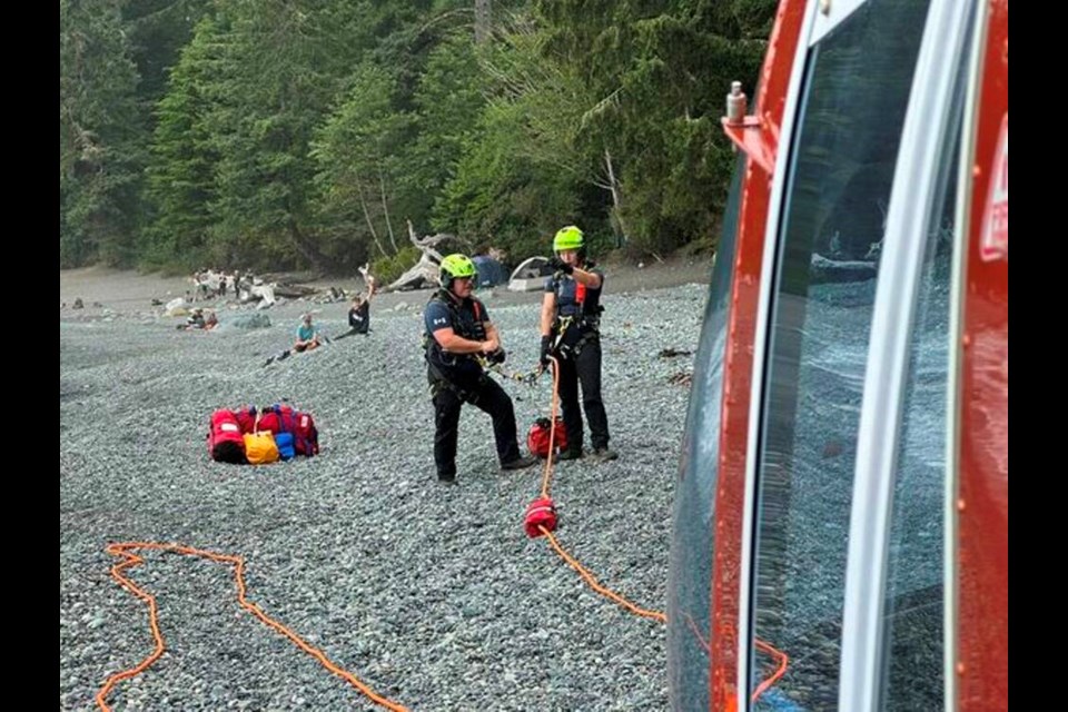 A team of rescuers helped an injured hiker on the Juan de Fuca Marine Trail on Sunday. ALBERNI VALLEY RESCUE SQUAD 