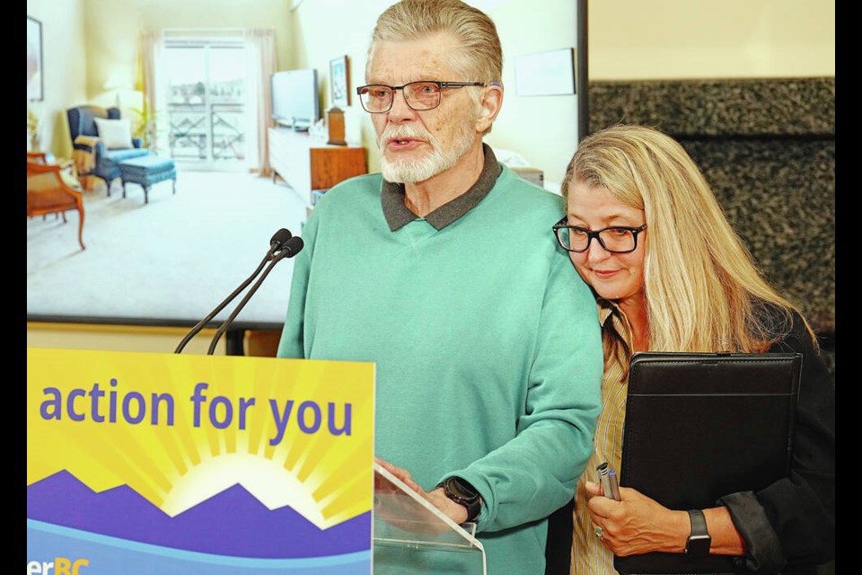 Glenn Maxwell receives support from Minister of Tourism, Arts, Culture and Sport Lana Popham at Veterans Memorial Lodge as he describes how he was worried he wouldn’t be able to continue living independently. ADRIAN LAM, TIMES COLONIST 