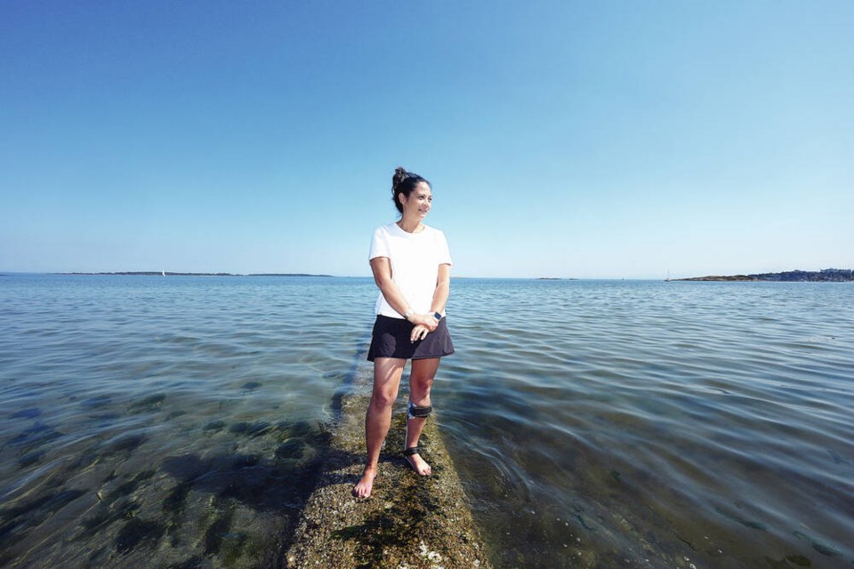 Jill Yoneda at Willows Beach. Early Friday, Yoneda begins a 50-hour, 109-kilometre swim across the Strait of Georgia to raise funds for Canuck Place. ADRIAN LAM, TIMES COLONIST 