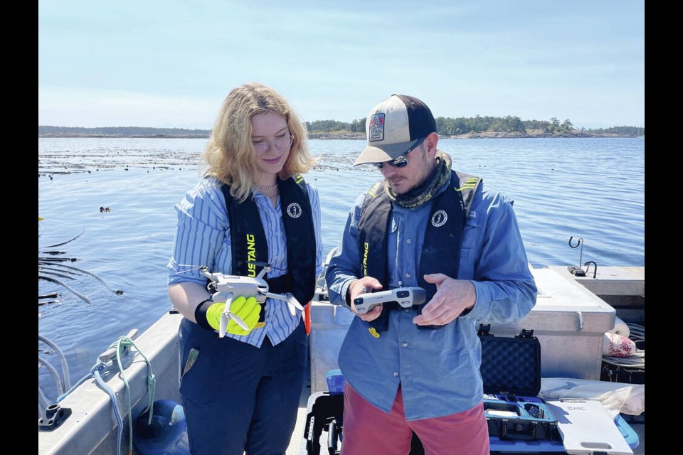 Abby Walker, left, student and researcher, and Logan Zeinert, senior researcher at North Island College’s Centre for Applied Research, Technology and Innovation. VIA NORTH ISLAND COLLEGE 