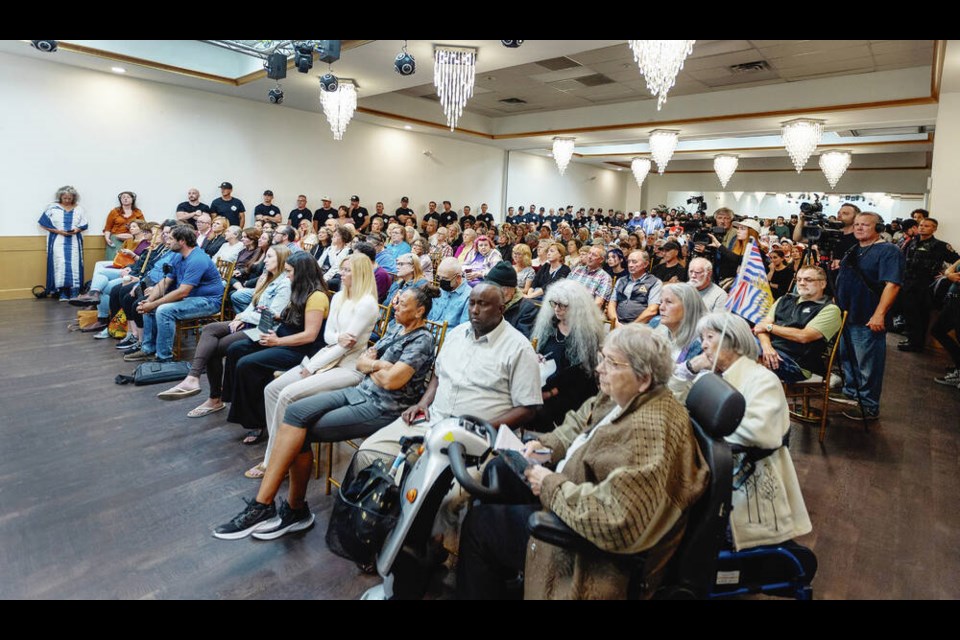 A meeting about a controversial Dowler Place facility drew a packed audience to Ambrosia Banquet & Events on Fisgard Street Tuesday evening. DARREN STONE, TIMES COLONIST  