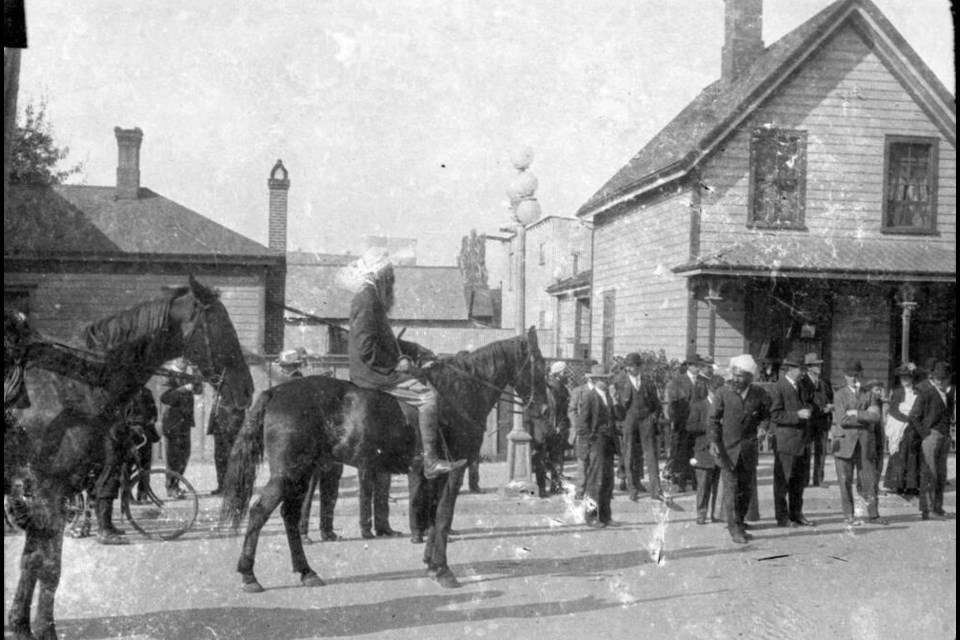 A rare photo of Sant Teja Singh, who is on horseback leading the dedication procession for the Khalsa Diwan temple in ­Victoria on Oct. 6, 1912. RICHARD POCOCK VIA CITY OF VICTORIA ARCHIVES 