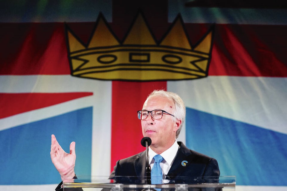 saʴý Conservative Leader John Rustad addresses supporters on election night in Vancouver, on Saturday, October 19, 2024. THE CANADIAN PRESS/Ethan Cairns 