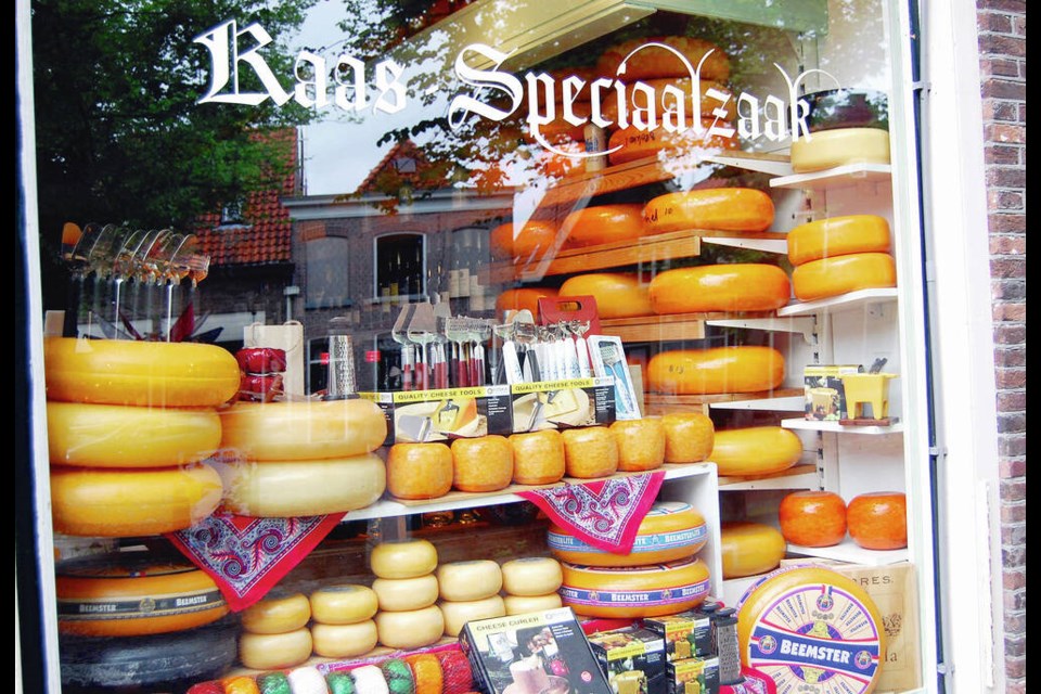 Shops in the Dutch town of Edam proudly display the local specialty - Edam cheese. CAMERON HEWITT 