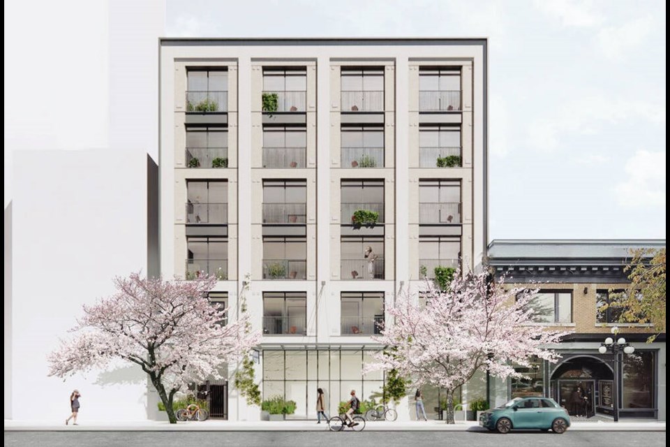 An artist’s rendering of the six-storey building planned for the 800-block of Broughton Street. CASCADIA ARCHITECTS 