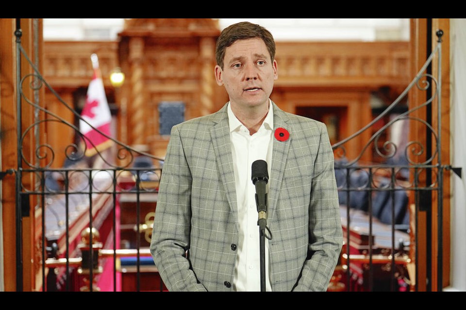 Premier David Eby addresses the media at the B.C. legislature on Tuesday in his first news conference since the final vote count was released on Monday. ADRIAN LAM, TIMES COLONIST 