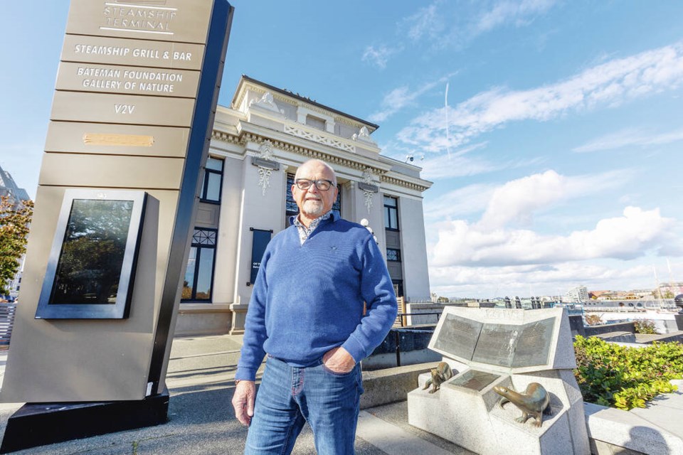 Angus Matthews, a Maritime Museum board member, at the CPR Steamship Terminal building at Victoria’s Inner Harbour. The museum and the Esquimalt and Songhees First Nations are proposing that the museum move into the building and that a floating Indigenous interpretive centre be built on the water next to it. DARREN STONE, TIMES COLONIST 