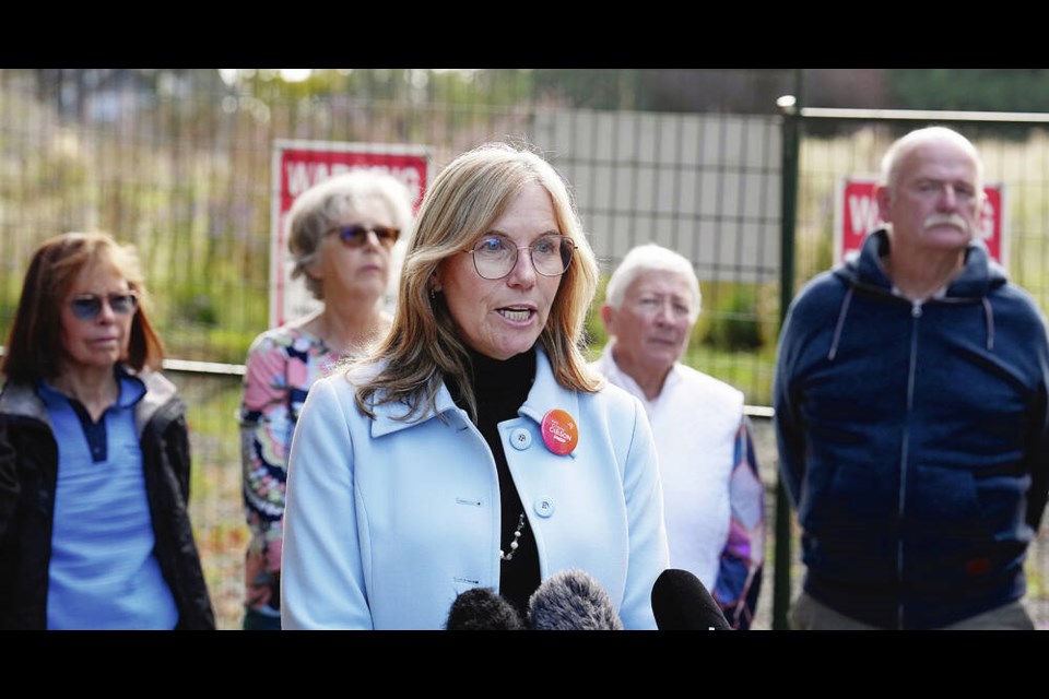 Diana Gibson, B.C. NDP candidate for Oak Bay-Gordon Head, at the site of the former Oak Bay Lodge, on Cadboro Bay Road. ADRIAN LAM, TIMES COLONIST 