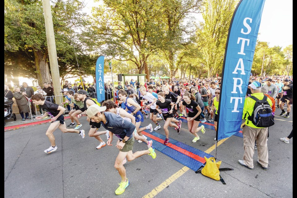  Runners start the Royal Victoria Marathon 5k on Beach Drive on Saturday. DARREN STONE, TIMES COLONIST 