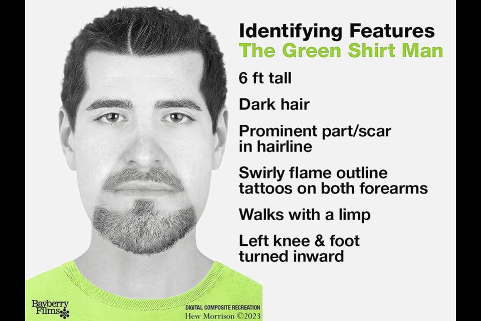 A forensic artist was enlisted to create an age-progressed composite of the “Green Shirt Guy,” an agitated man in a green shirt with a pronounced limp and sleeve tattoos who walked into a clothing boutique in downtown Vancouver with a crumpled-up missing person poster of Emma Fillipoff in his hand. HEW MORRISON 