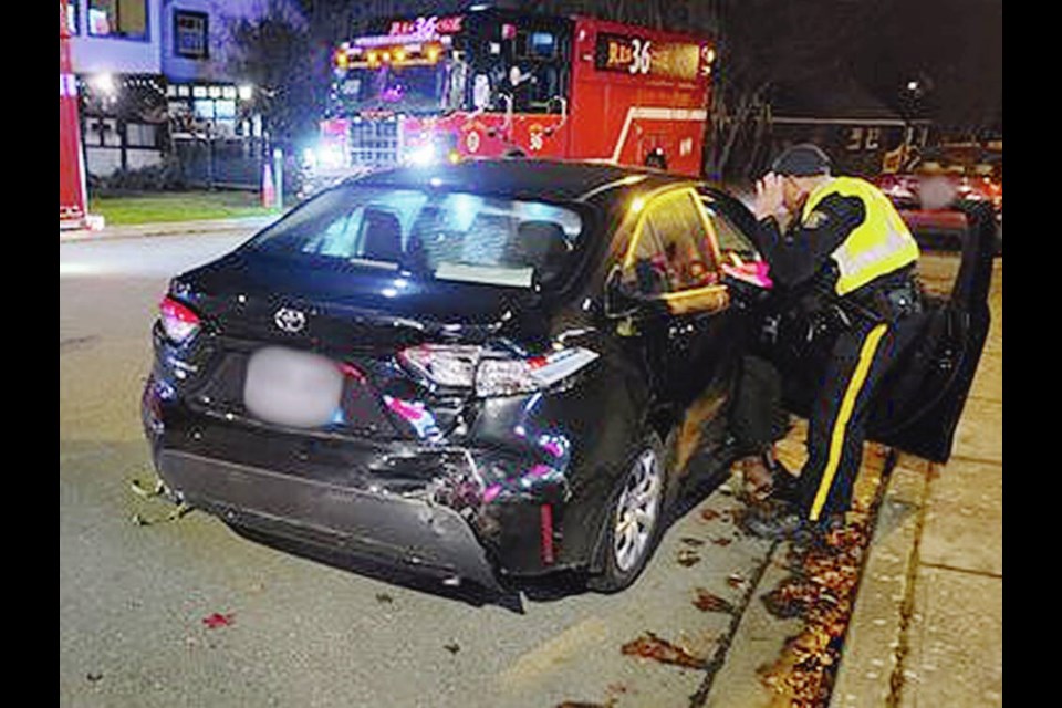 The rear-ended vehicle. A novice driver in a pickup rear-ended another vehicle Thursday night after being clocked by West Shore RCMP doing twice the speed limit. VIA WEST SHORE RCMP 