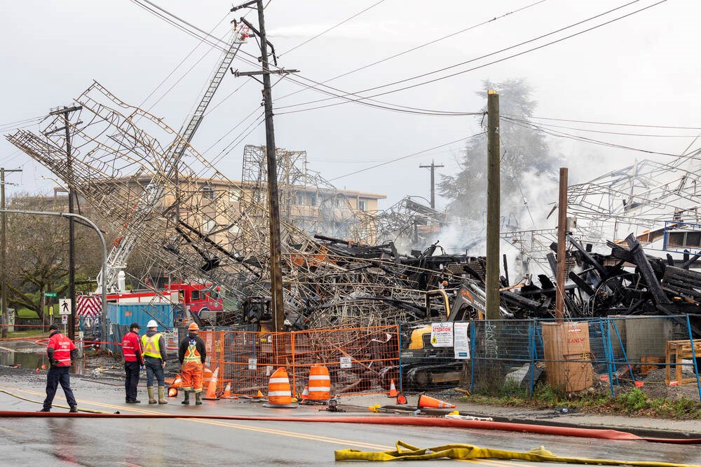 A massive fire during a windstorm destroyed a partially built condo building in Saanich late Tuesday and early Wednesday.