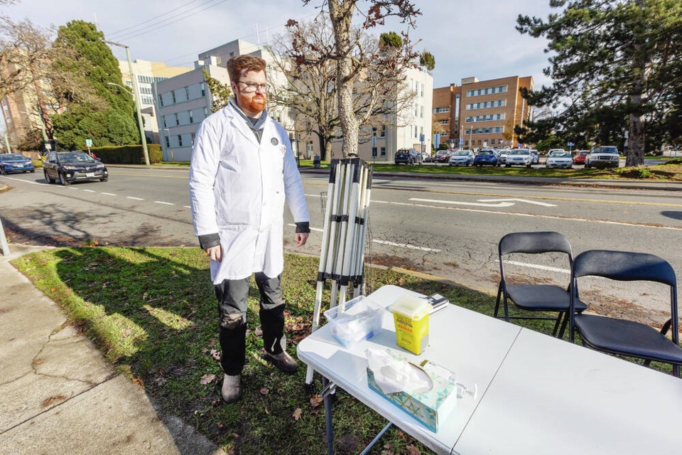 Dr. Ryan Herriot, a family physician specializing in addictions medicine, at his pop-up supervised injection site on Richmond Road last month. While it’s hard to know what’s going on in drug cartels, they are organized and capable of changing what they are producing very quickly, Herriot said. DARREN STONE, TIMES COLONIST 