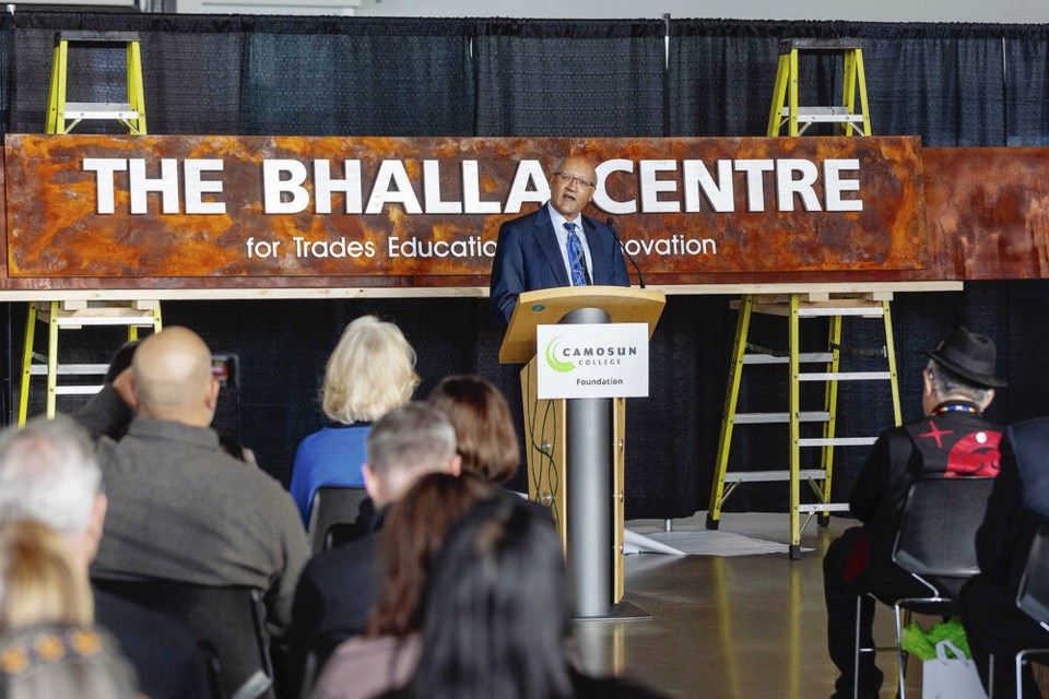 Jeety Bhalla speaks at a renaming ceremony for the Centre for Trades Education and Innovation at Camosun College. VIA CAMOSUN COLLEGE FOUNDATION  