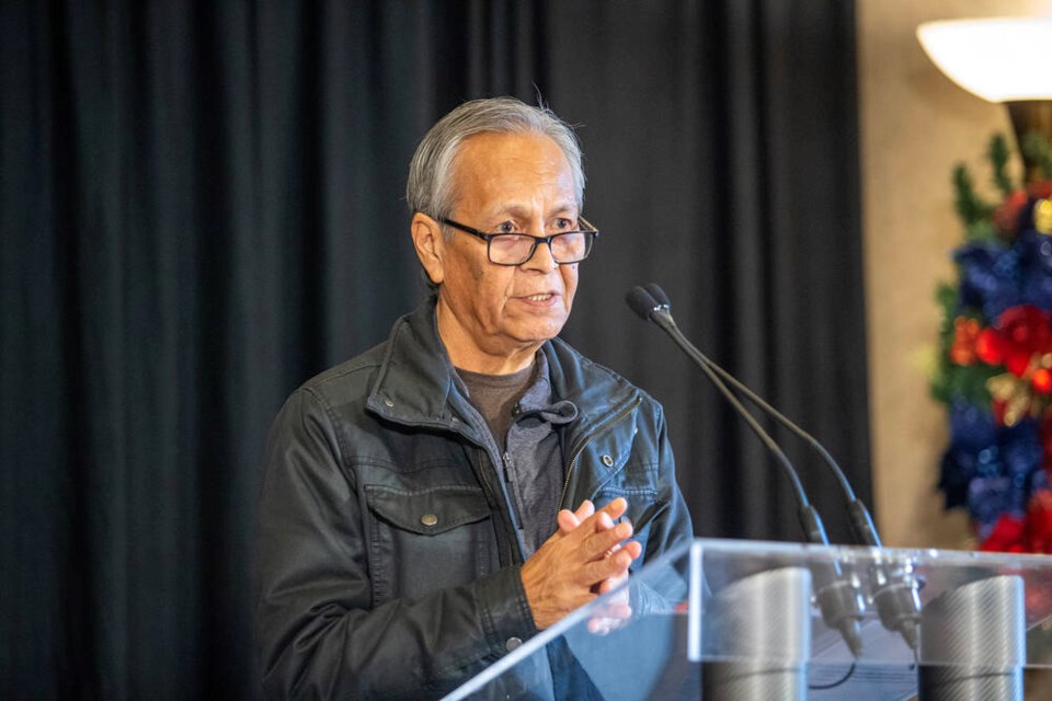 Mowachaht/Muchalaht First Nation Head Chief Mike Maquinna, speaking Thursday at the Hotel Grand Pacific.  DARREN STONE, TIMES COLONIST 