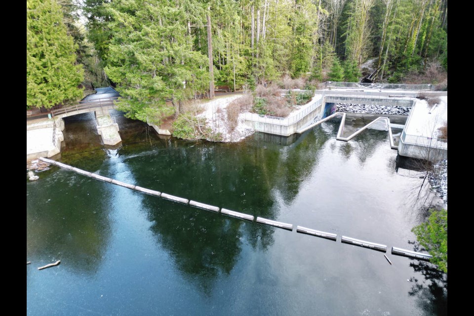 Booms are required by the province to prevent anyone being swept along by strong currents and fast water flows in the spillway below the popular recreational reservoir. VIA CITY OF NANAIMO 