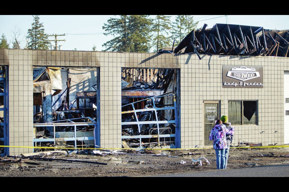 Fire damage to Isherwood Body & Fender off Boys Road in Duncan. DARREN STONE, TIMES COLONIST 