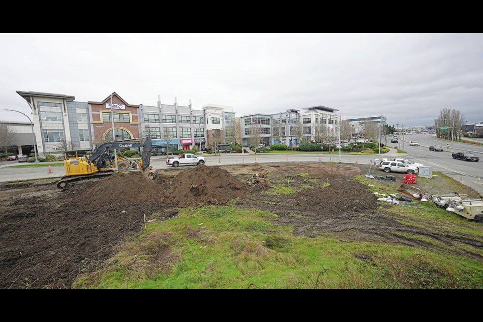 Construction is underway for the new “mobility hub” at Uptown, in the area of Ravine Way, Carey Road and the Trans-saʴý Highway. ADRIAN LAM, TIMES COLONIST 