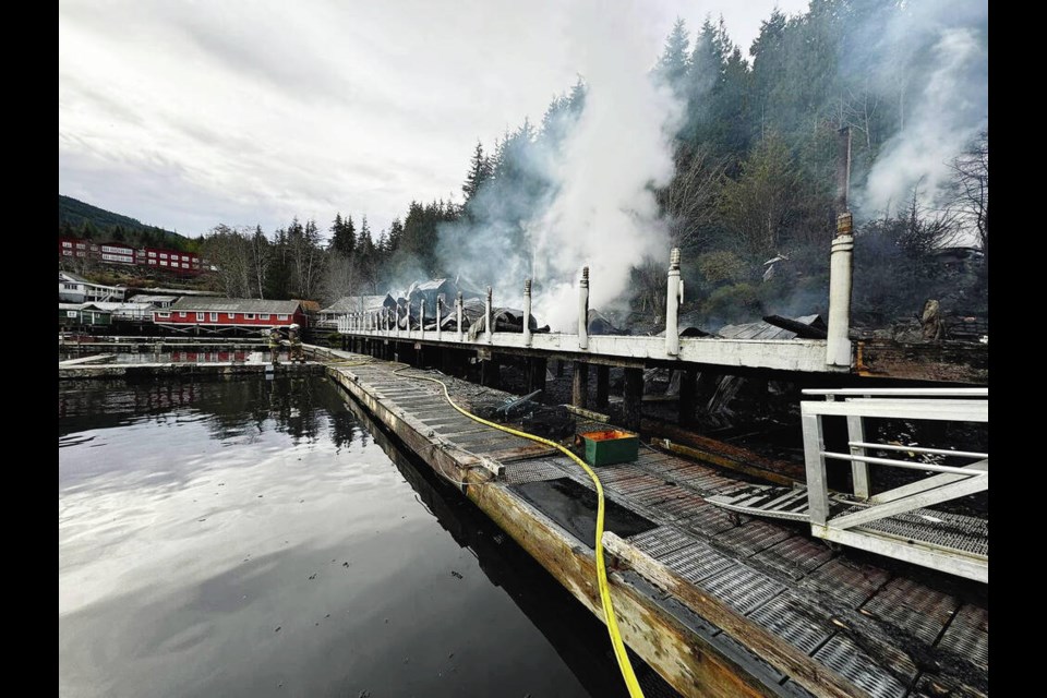 A fire burns in Telegraph Cove on the north Island on Dec. 31, 2024. 
ALERT BAY FIRE DEPARTMENT 